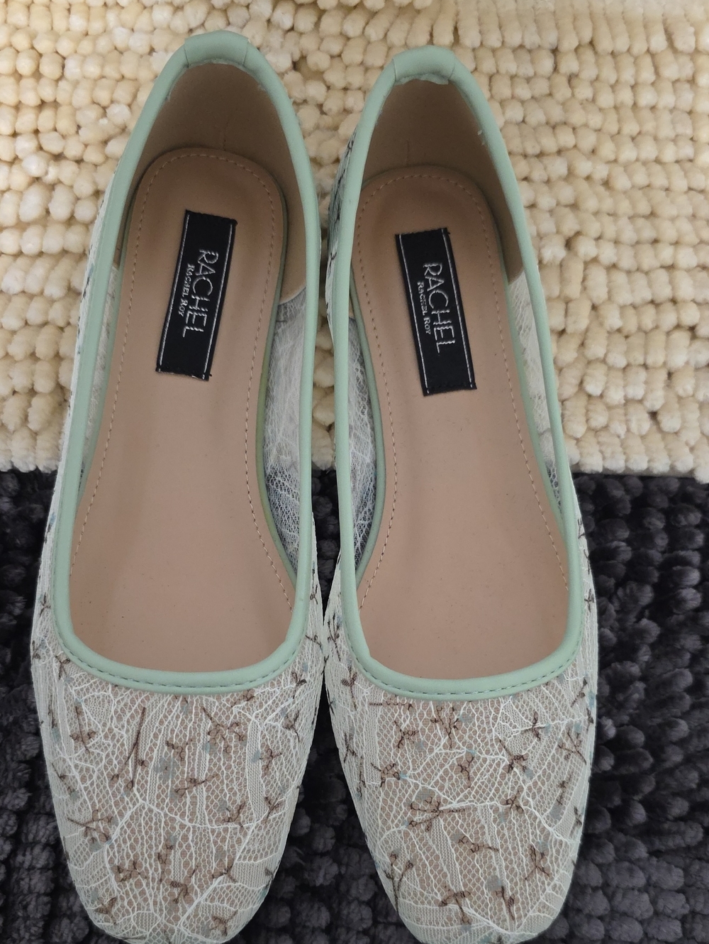 Rachel Mint Lace Floral Ballet Flats